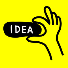 Hand icon with idea text. Idea symbol. simple illustration for banner web, banner media sosial, presentasi bisnis.