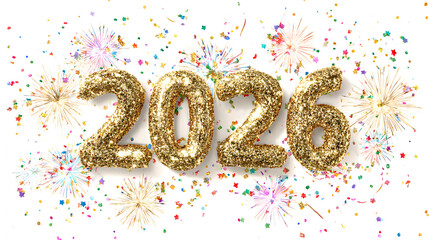Happy New Year 2026 Celebration with Glitter and Confetti