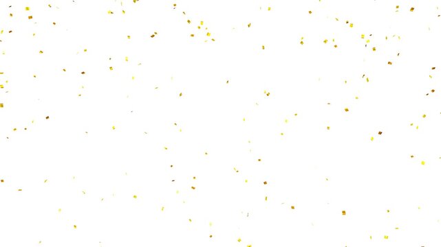 gold confetti video on transparent background with alpha channel. gold confetti falling in slow motion 3d rendering gold confetti particle flying include alpha matte. Double burst of confetti.