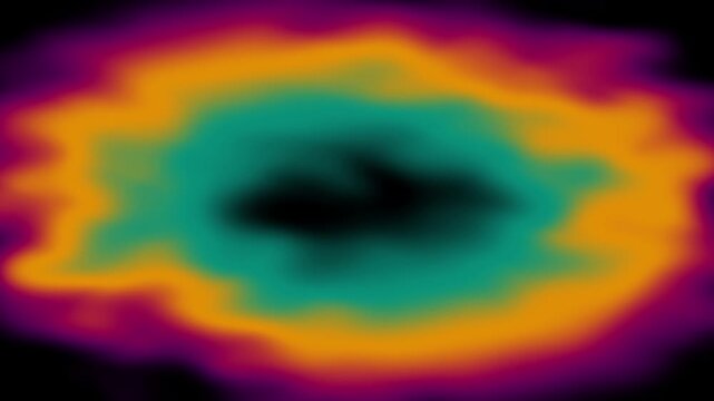 Vibrant VHS style rainbow teal psychedelic grainy loop gradient color flow wave on black background, music cover dance party poster