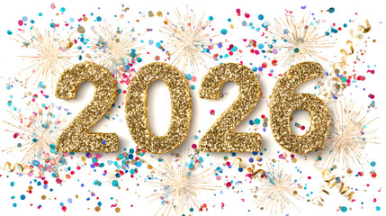 Happy New Year 2026 Celebration with Glitter and Confetti