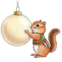 Whimsical Chipmunk Adorning a Holiday Ornament With Joyful Spirit