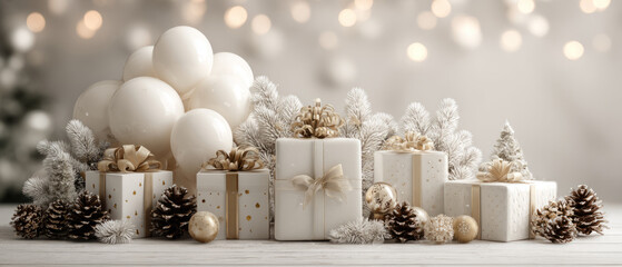 Luxury Christmas gifts with pine and ornaments