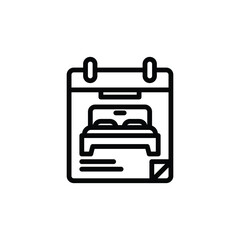 Calendar icon featuring a bed, ideal for hotel industry, event planning, travel, and accommodation websites and apps. Perfect for organizing schedules.