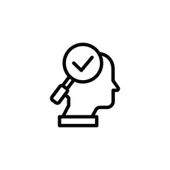 Magnifying glass focusing on head outline. Suitable for mental health, psychology, intellect, brainstorming topics in design.