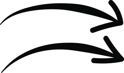 Long curved hand drawn arrow. Doodle line sketch Arrows. Dynamic wavy line arrow collection