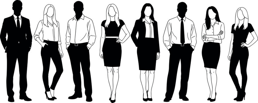 Business silhouettes, professional group, corporate team, diverse staff, formal attire, career people, teamwork, HR concept, leadership, office success