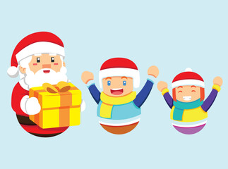 DESIGN ILLUSTRATION SANTA AND CHILDREN CIRCLE STYLE