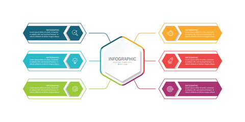 Business infographic template. 6 Step timeline journey. Process diagram, Infographic elements vector illustration.	