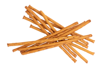 heap of salty cracker pretzel sticks isolated on white background