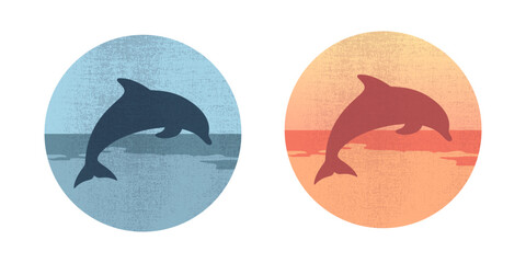 Obraz premium Silhouette of a dolphin jumping above the water. Dolphin emblem. Vector illustration