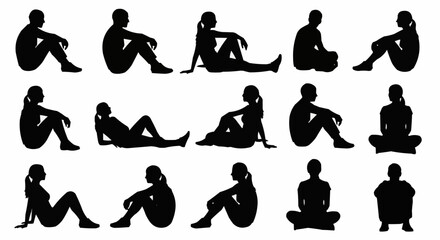 Collection of diverse human silhouettes in various sitting and reclining poses.