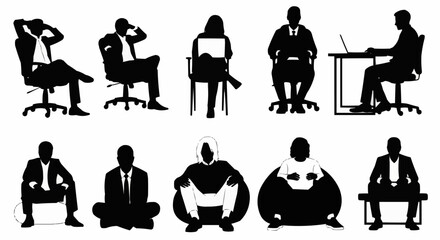 Diverse silhouettes of individuals in various seated positions, representing different activities and postures.