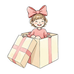 Joyful Child Delights Inside A Gift Box With A Large Pink Ribbon Adornment