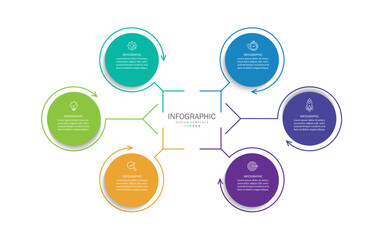 Vector infographic label design with circle infographic template design and 6 options or steps.