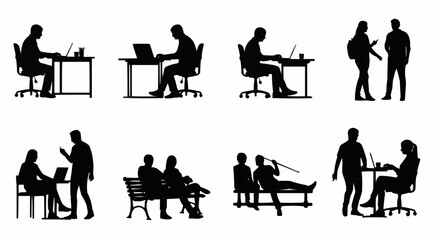 Silhouettes of People Working, Talking, and Relaxing.