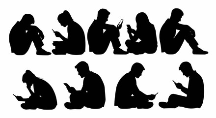 Silhouettes of people sitting and using smartphones.