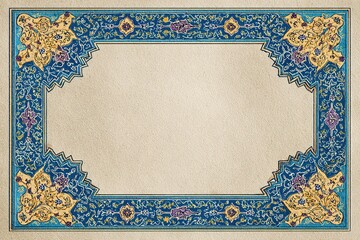 Ornate blue and gold border adorns textured paper with floral accents along its entire length