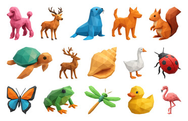 PNG Colorful geometric animal figures, element set on transparent background