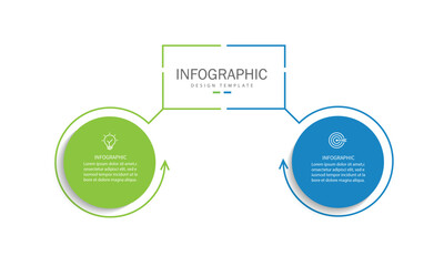Vector infographic label design with circle infographic template design and 2 options or steps.	