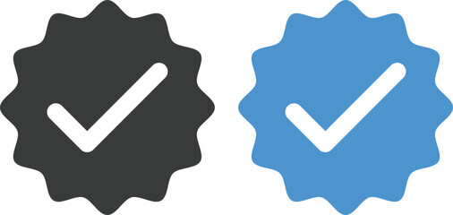 Blue Check Mark and Profile Approved icon set. Verified badge symbol. Blue tick mark icons collection. Social media profile blue check sign