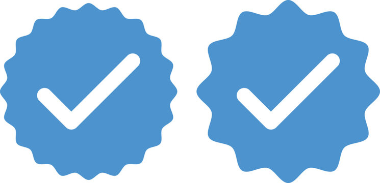Blue Check Mark and Profile Approved icon set. Verified badge symbol. Blue tick mark icons collection. Social media profile blue check sign