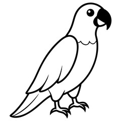 Simple line art illustration of a cute parrot standing isolated on white background