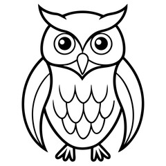 Simple line art cartoon owl with big eyes isolated on white background