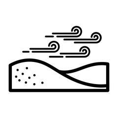 Minimalist Line Art Icon Illustrating Wind Blowing Over Desert Landscape