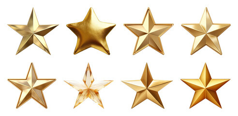 Obraz premium PNG Shiny golden stars collection, element set on transparent background