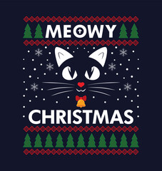 Meowy Christmas Cat Ugly Sweater Holiday Design