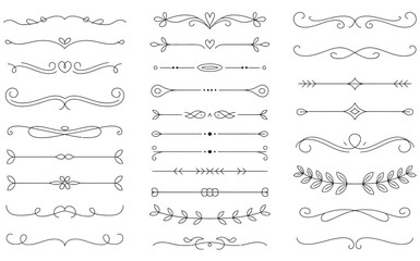 Collection of elegant calligraphic dividers and decorative black line rules