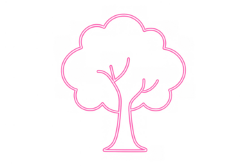 Neon tree sign illuminating with pink light, representing nature and ecology concept, on transparent background