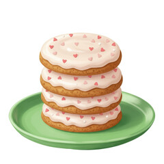 Whimsical Stack Of Heart-Adorned Cookies On A Green Plate