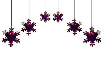 Colourful shining  hanging snowflake with balls, design element on transparent background. new year, christmas, wedding, birthday concepts.