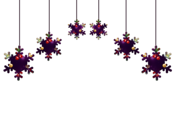 Colourful shining  hanging snowflake with balls, design element on transparent background. new year, christmas, wedding, birthday concepts.