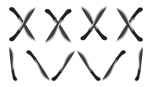 Set of kukri machete knives vector icons on white background