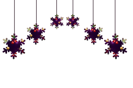 Colourful shining  hanging snowflake with balls, design element on transparent background. new year, christmas, wedding, birthday concepts.