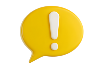 Bright yellow speech bubble with a prominent white exclamation mark symbolizing important information or alerts