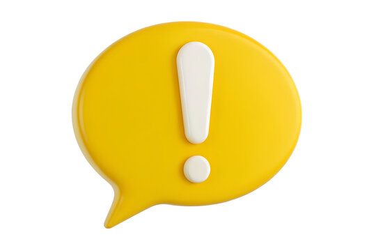 Bright yellow speech bubble with a prominent white exclamation mark symbolizing important information or alerts