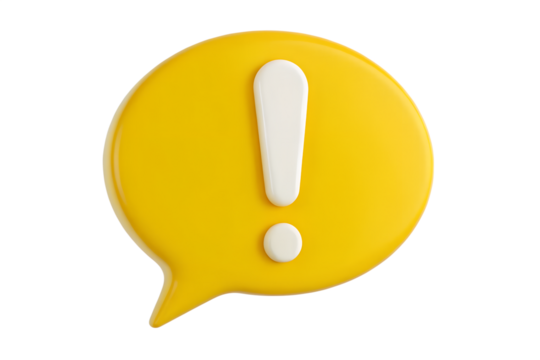 Bright yellow speech bubble with a prominent white exclamation mark symbolizing important information or alerts