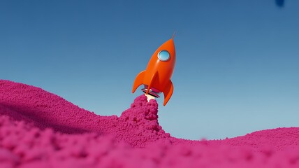 Orange rocket launching into blue sky business startup innovation idea