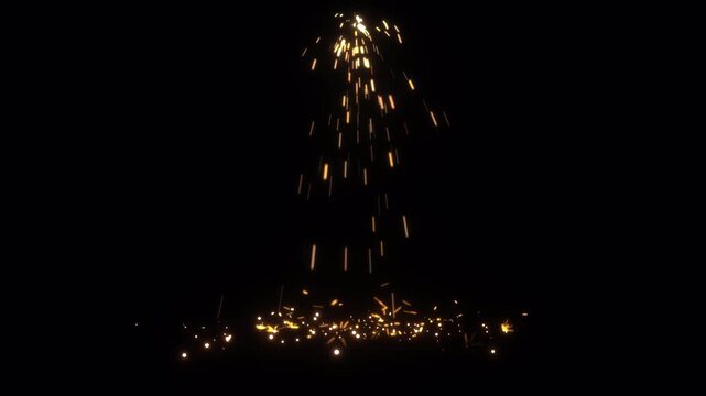 Fiery Golden Sparks Shower Falling Against a Black Background.