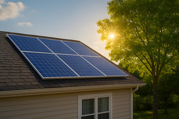 Fototapeta premium Solar Panels on House Roof 
