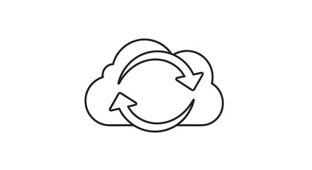 Outline icon depicting cloud data synchronization, transfer, and refresh operations for digital information exchange and storage update processes
