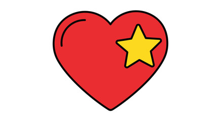 A vibrant red heart illustration adorned with a bright yellow star, symbolizing deep affection, cherished moments, and exceptional quality, perfect for expressing love and achievement