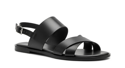 Sleek black leather sandals with crossed straps for a modern summertime look