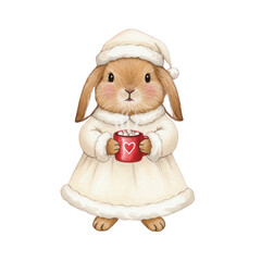 Adorable Bunny Cozy In A Cute Winter Outfit Holding A Warm Drink And Looking Adorable
