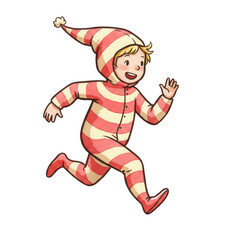 Joyful Child Adorned in Cozy Striped Pajamas Embarks on a Whimsical Adventure