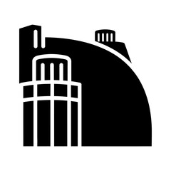 Solid Black Architectural Glyph Icon with Abstract Shapes